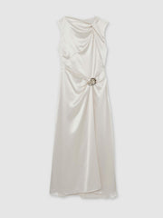 Reiss | Acler Satin Draped Maxi Dress in Ivory