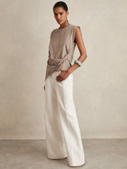 Reiss | Cotton Drape T-Shirt in Taupe Neutral