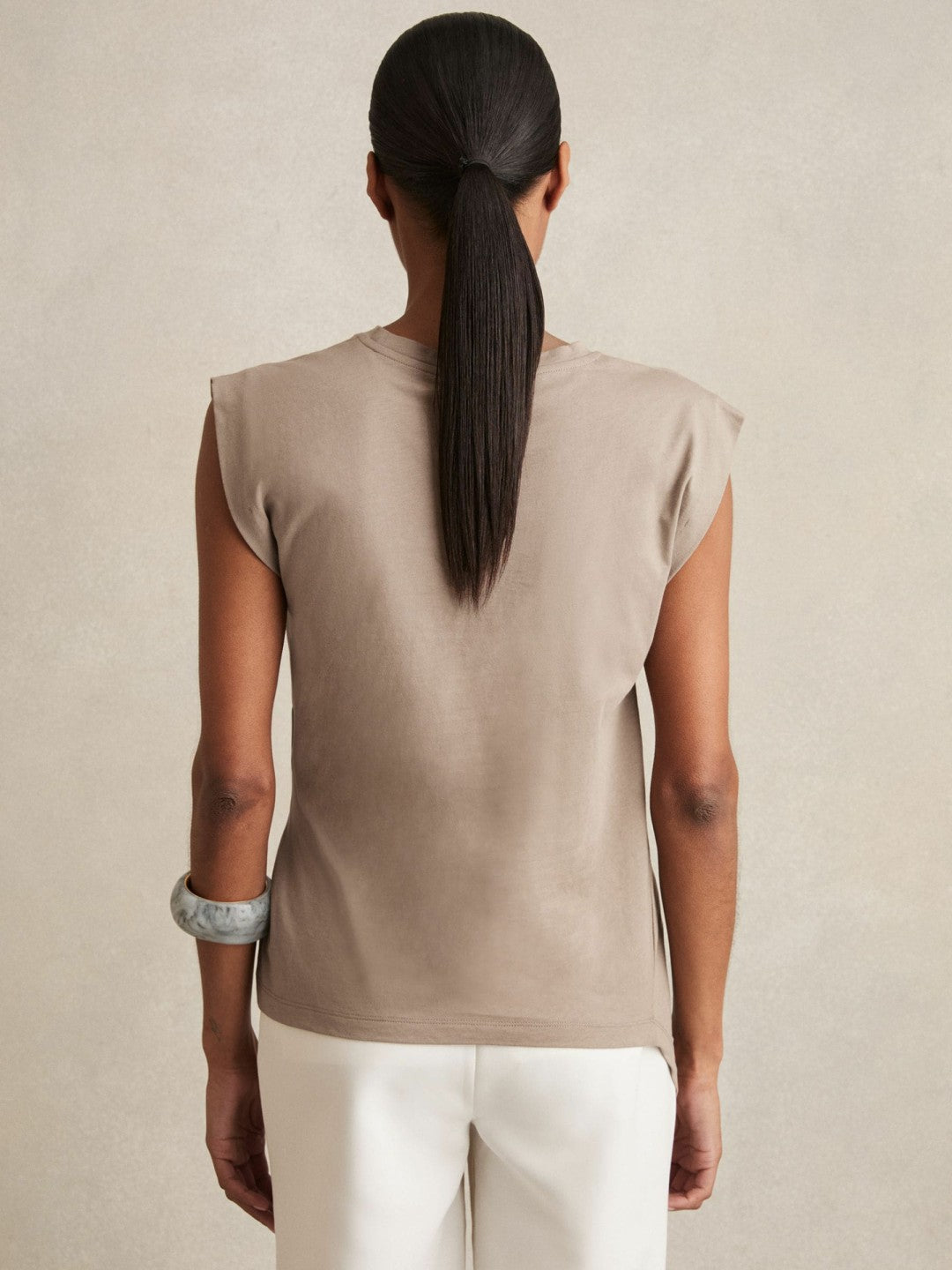 Reiss | Cotton Drape T-Shirt in Taupe Neutral