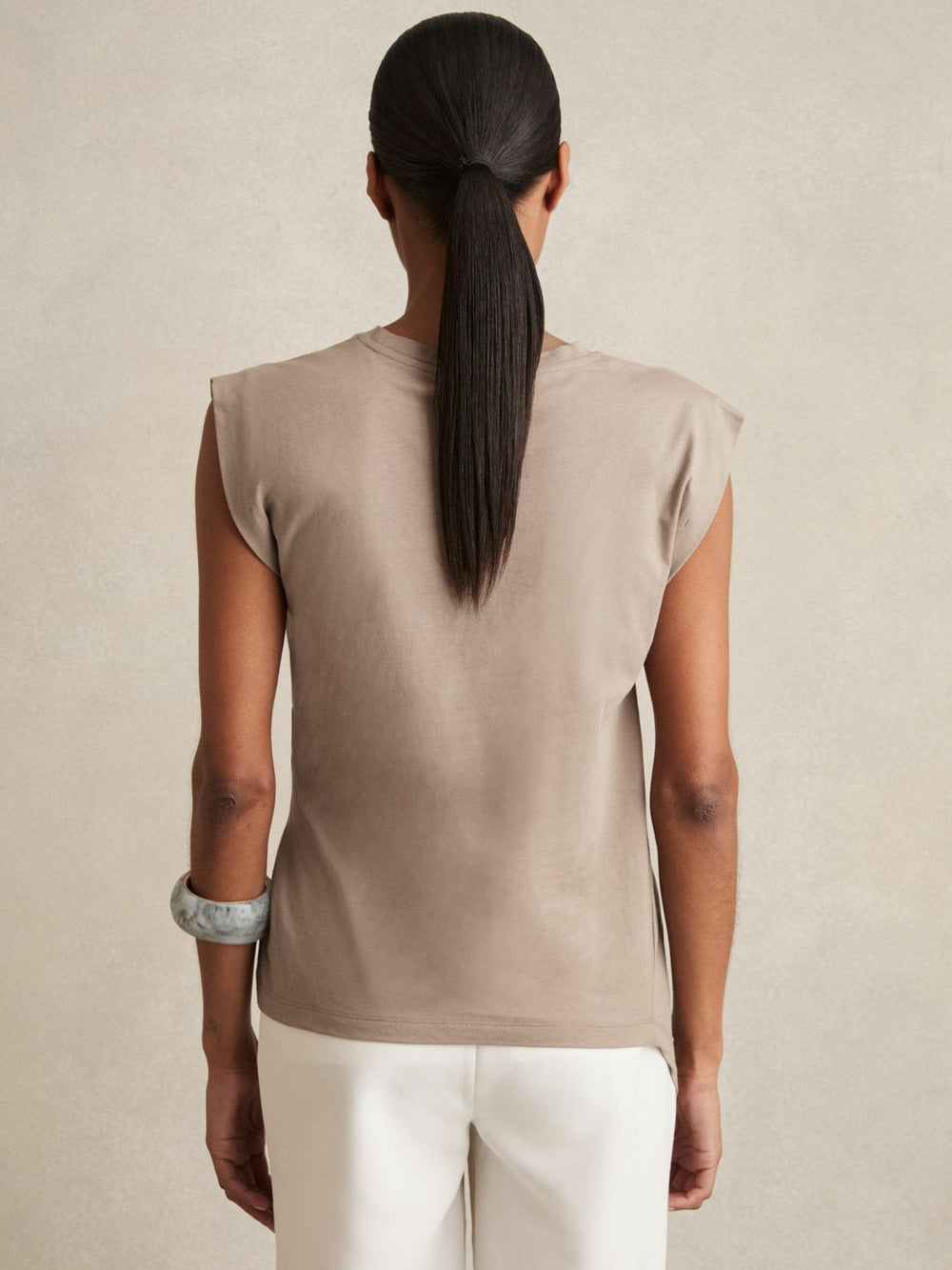 Reiss | Cotton Drape T-Shirt in Taupe Neutral