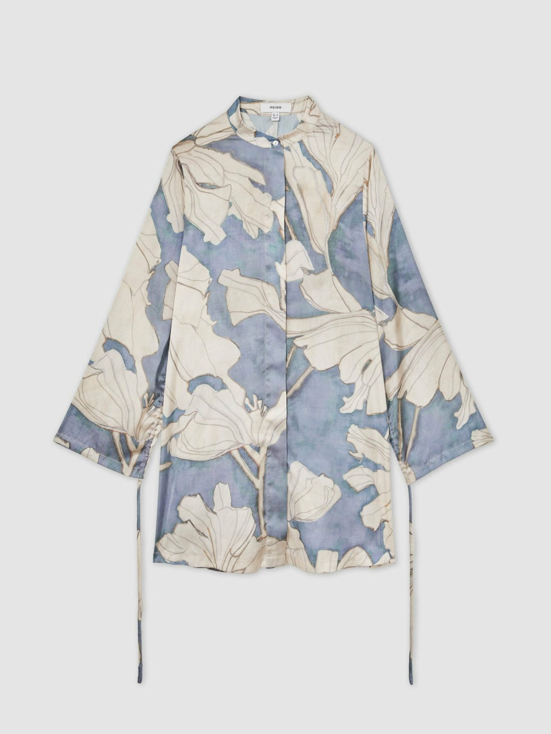 Reiss | Floral Print Gathered Cut Out Shirt Dress in Blue