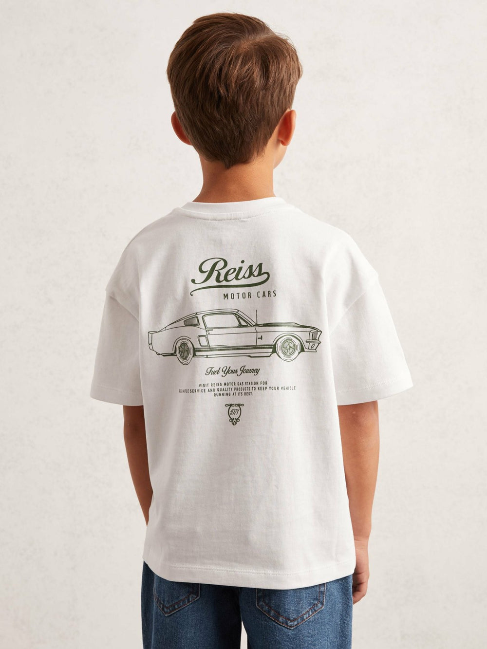 Reiss | Cotton Motor Cars-Print T-Shirt in White/Green