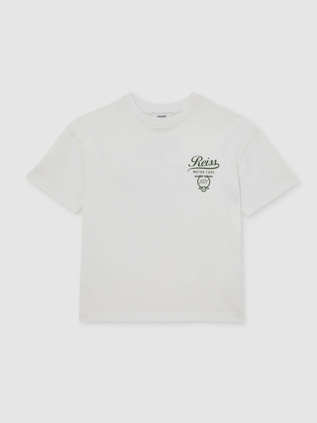 Reiss | Cotton Motor Cars-Print T-Shirt in White/Green