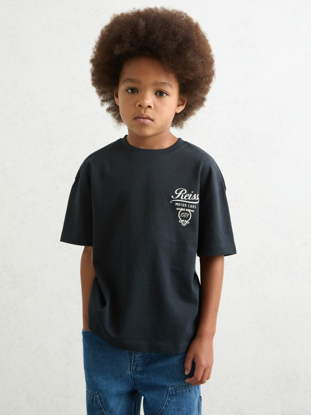 Reiss | Cotton Motor Cars-Print T-Shirt in Blue