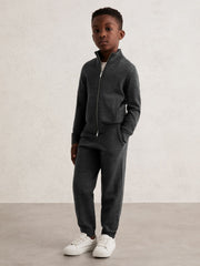 Reiss | 13-14 yrs Merino Wool-Blend Zip-Through Cardigan in Derby Grey Melange
