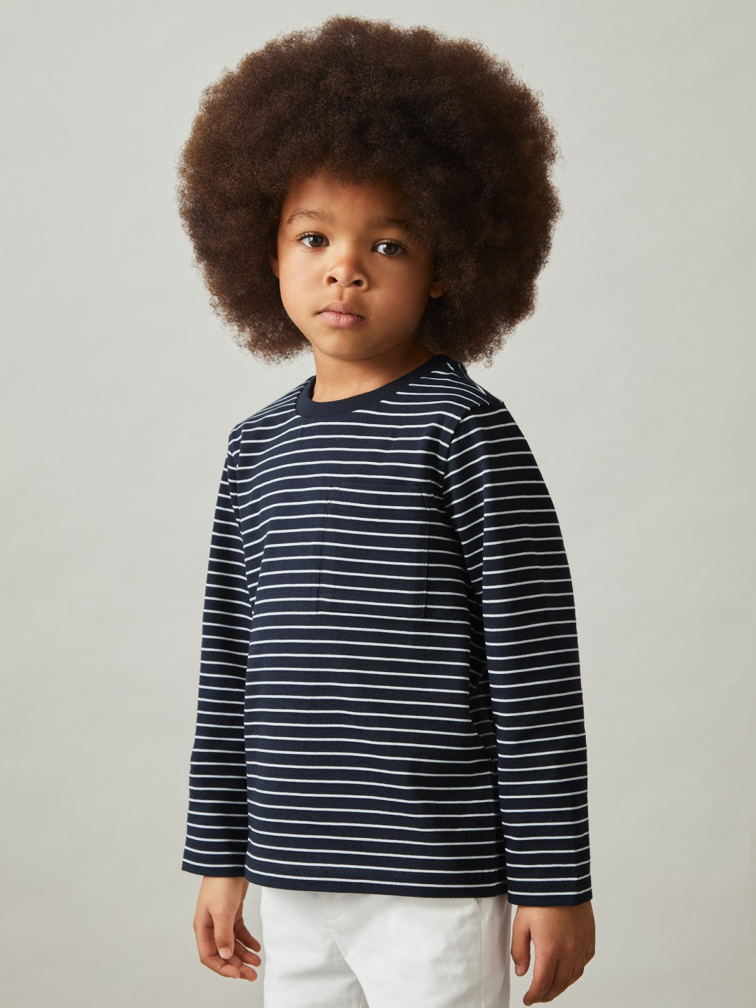 Reiss | 9-13 yrs Stretch-Cotton Stripe T-Shirt in Navy/White