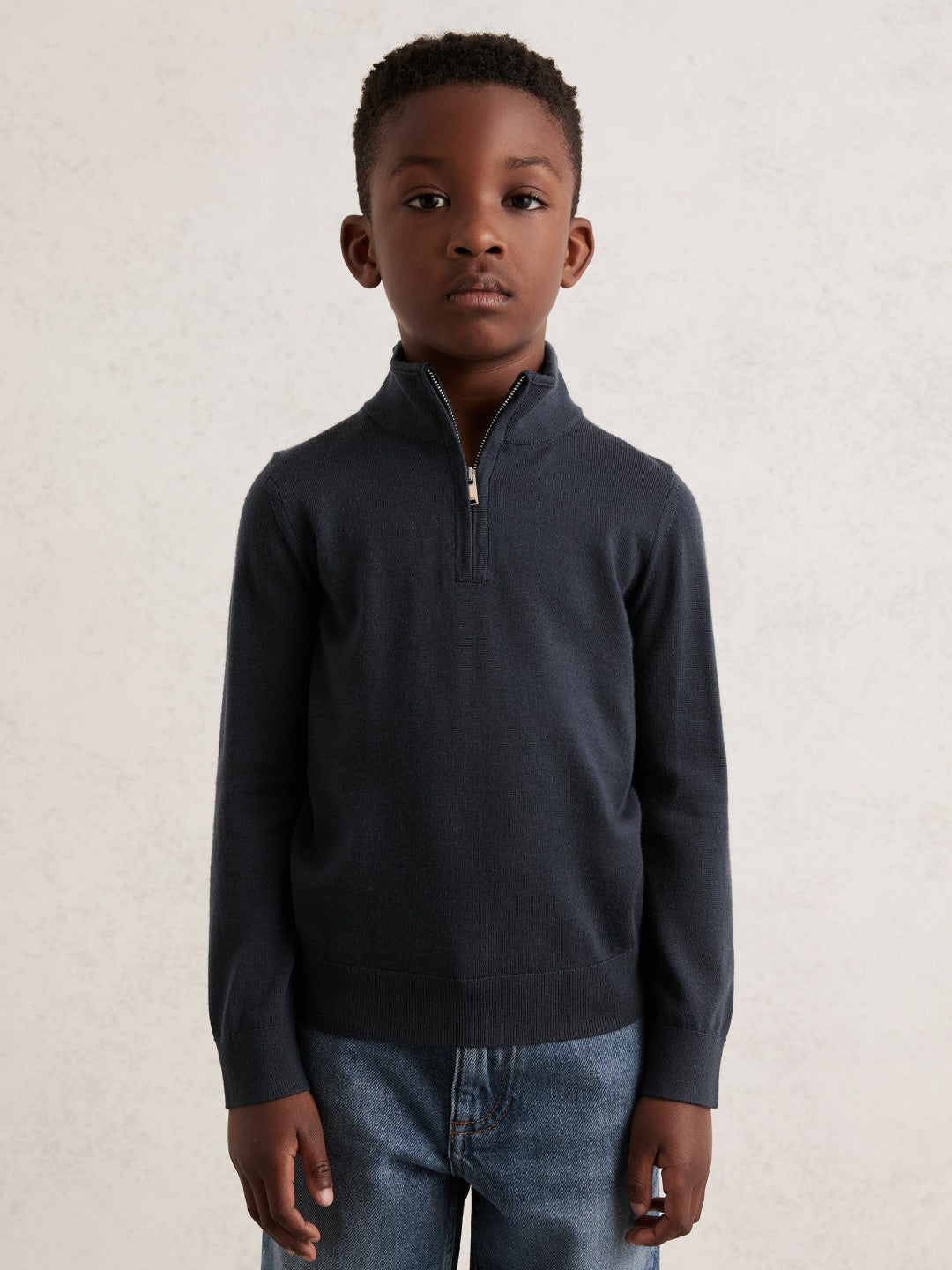 Reiss | 13-14 yrs Merino Wool Half-Zip Funnel Neck Jumper in Midnight Navy