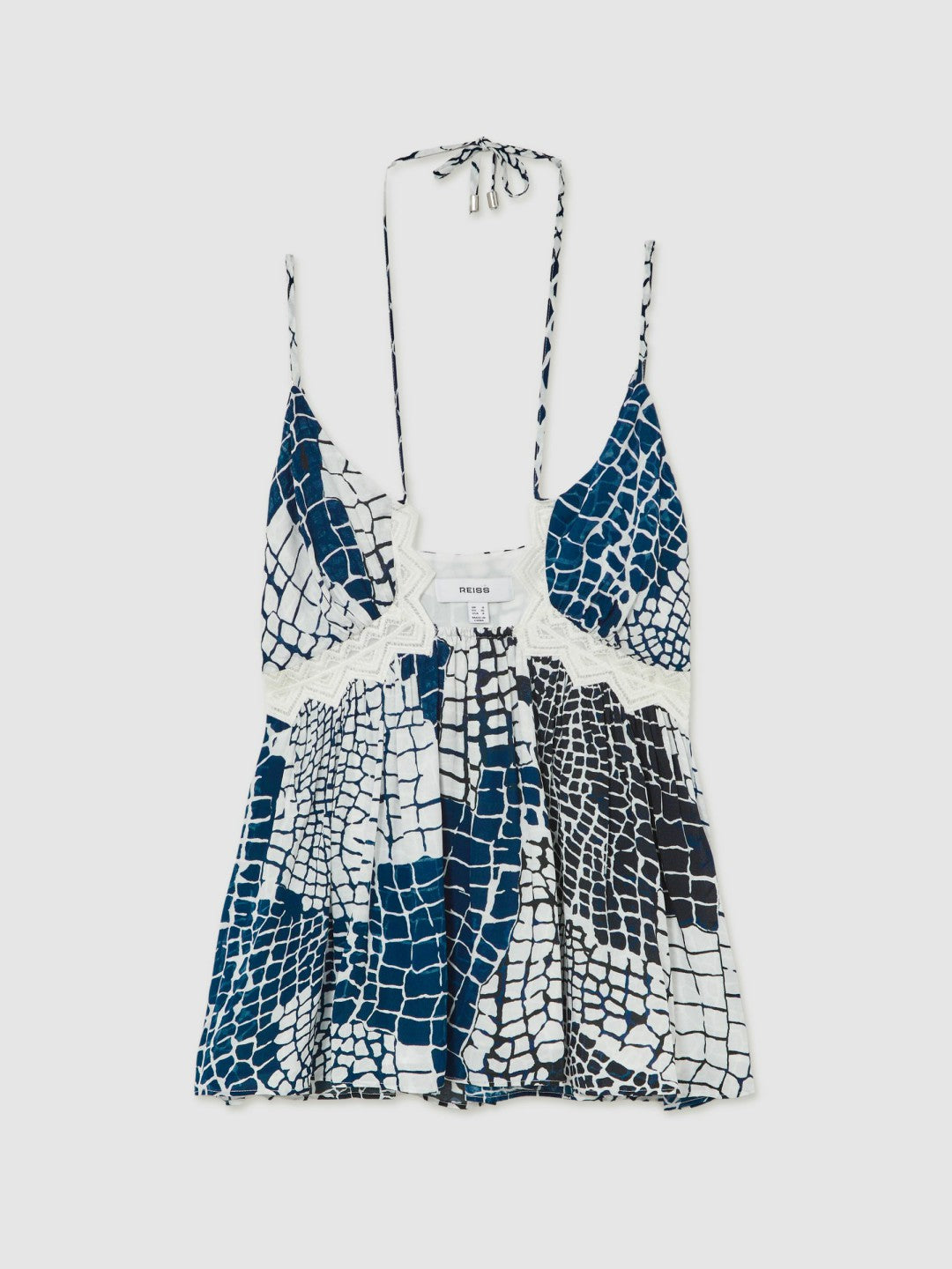Reiss | Animal Print Lace Trim Cami Top in Blue