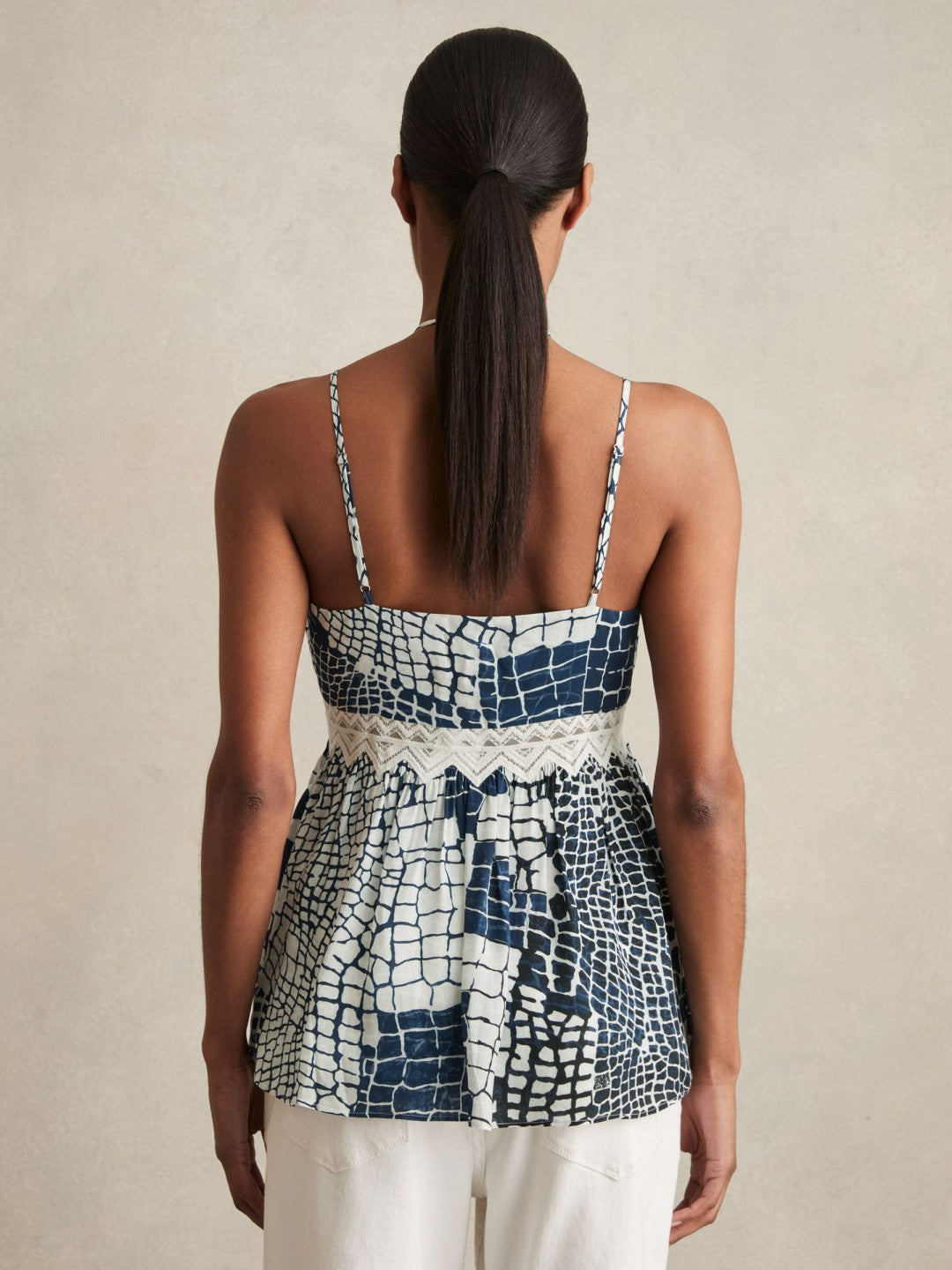 Reiss | Animal Print Lace Trim Cami Top in Blue
