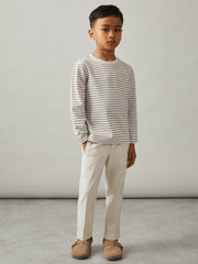 Reiss | 4-9 yrs Stretch-Cotton Stripe T-Shirt in Off White/Camel