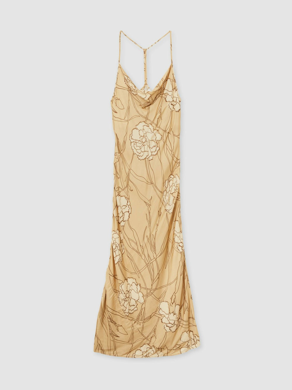Reiss | Satin Floral-Print Slip Maxi Dress in Gold