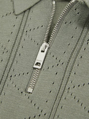 Reiss | 13-14 yrs Half-Zip Pointelle Polo Shirt in Sage