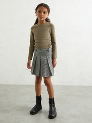 Reiss | 13-14 yrs Cotton Ruched Long-Sleeve T-Shirt with Stretch in Khaki