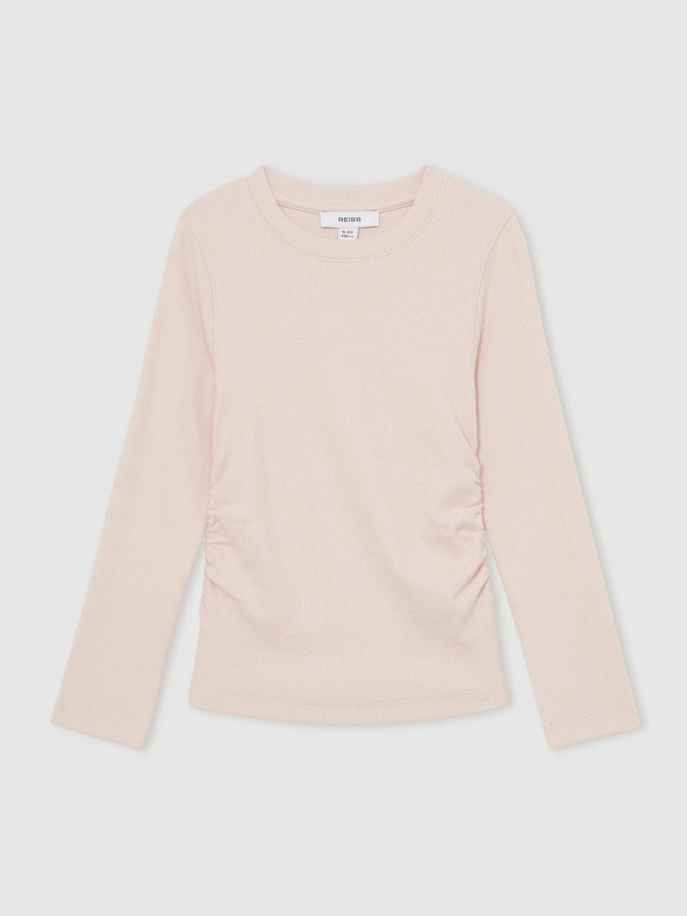 Reiss | 13-14 yrs Cotton Ruched Long-Sleeve T-Shirt with Stretch in Pale Pink