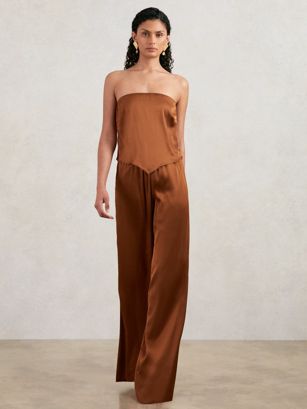 Reiss | Good American Satin Wide-Leg Trousers in Copper