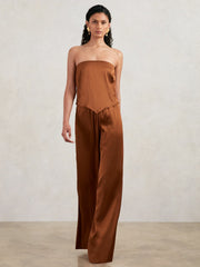 Reiss | Good American Satin Wide-Leg Trousers in Copper