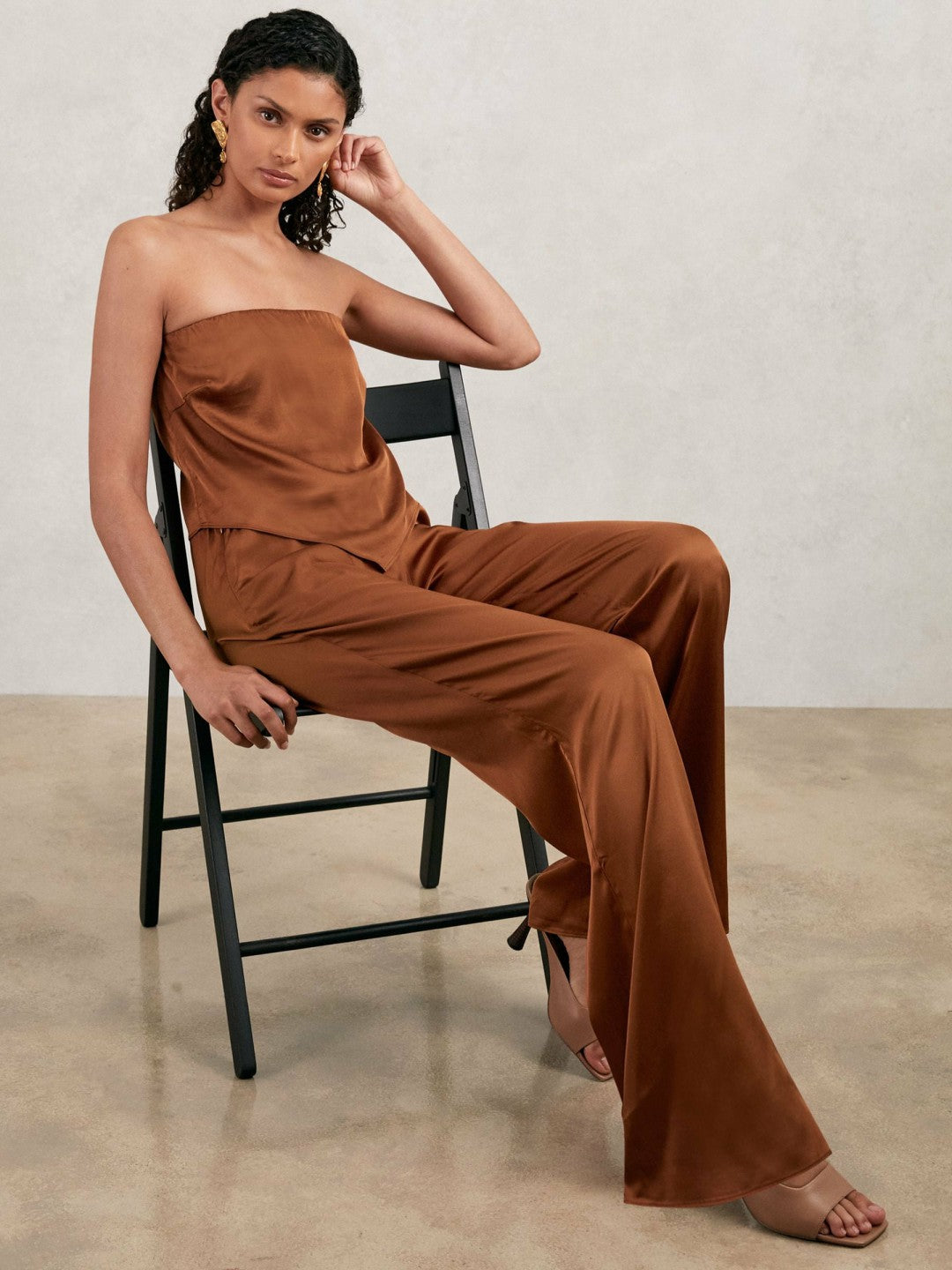 Reiss | Good American Satin Wide-Leg Trousers in Copper