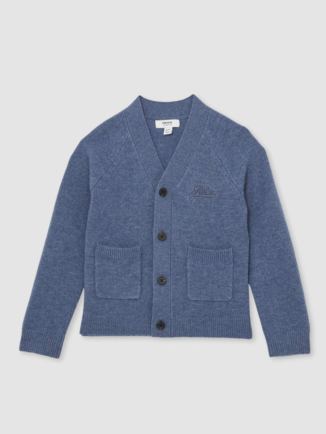 Reiss | 13-14 yrs Wool Embroidered-Logo Cardigan in Dark Airforce Blue
