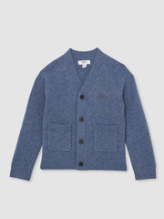 Reiss | 13-14 yrs Wool Embroidered-Logo Cardigan in Dark Airforce Blue