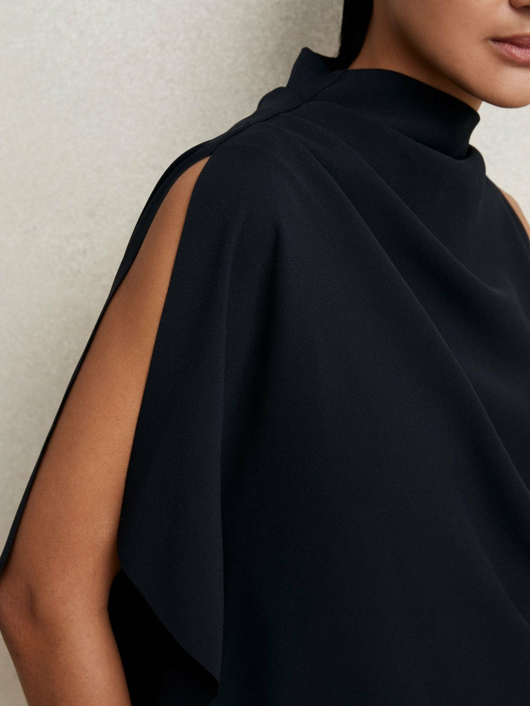 Reiss | One-Shoulder Draped Top in Navy