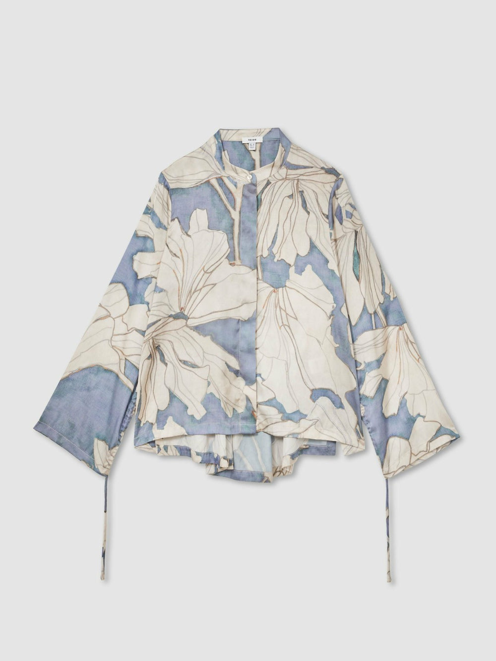 Reiss | Floral Print Gathered Cut Out Shirt in Blue
