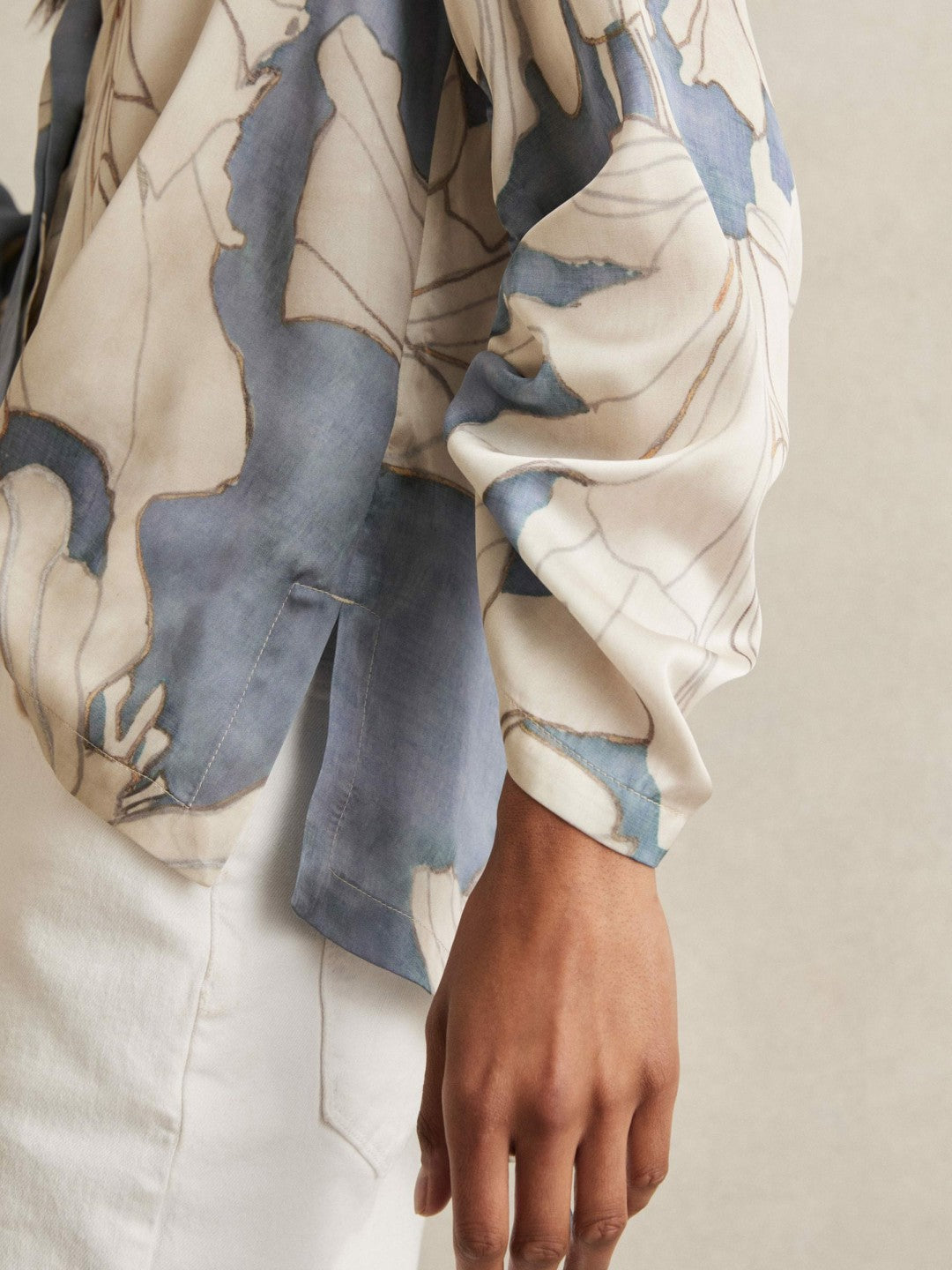 Reiss | Floral Print Gathered Cut Out Shirt in Blue