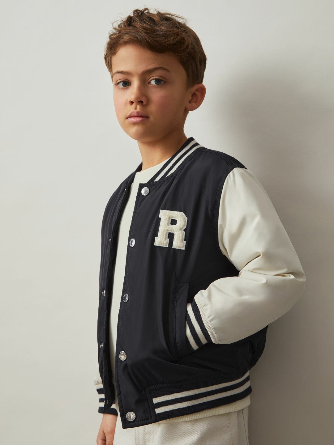 Reiss | 9-13 yrs Colour-Block Varsity Bomber Jacket in Navy/ Off White