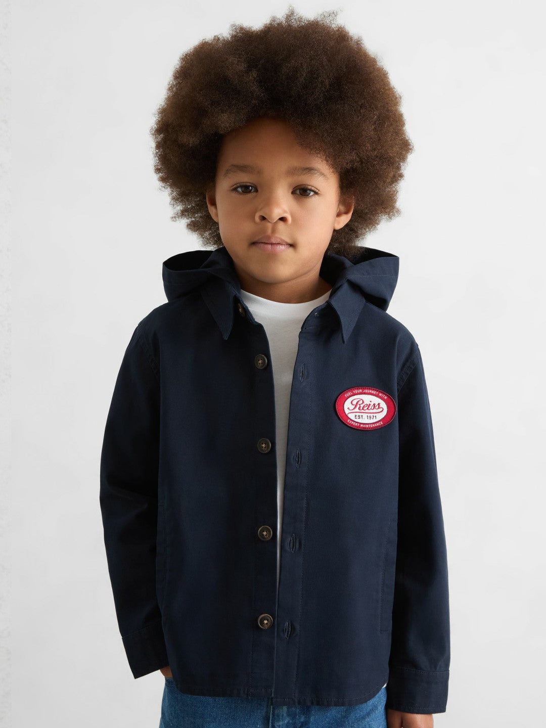 Reiss | Cotton Removable-Hood Motor Cars Jacket in Navy