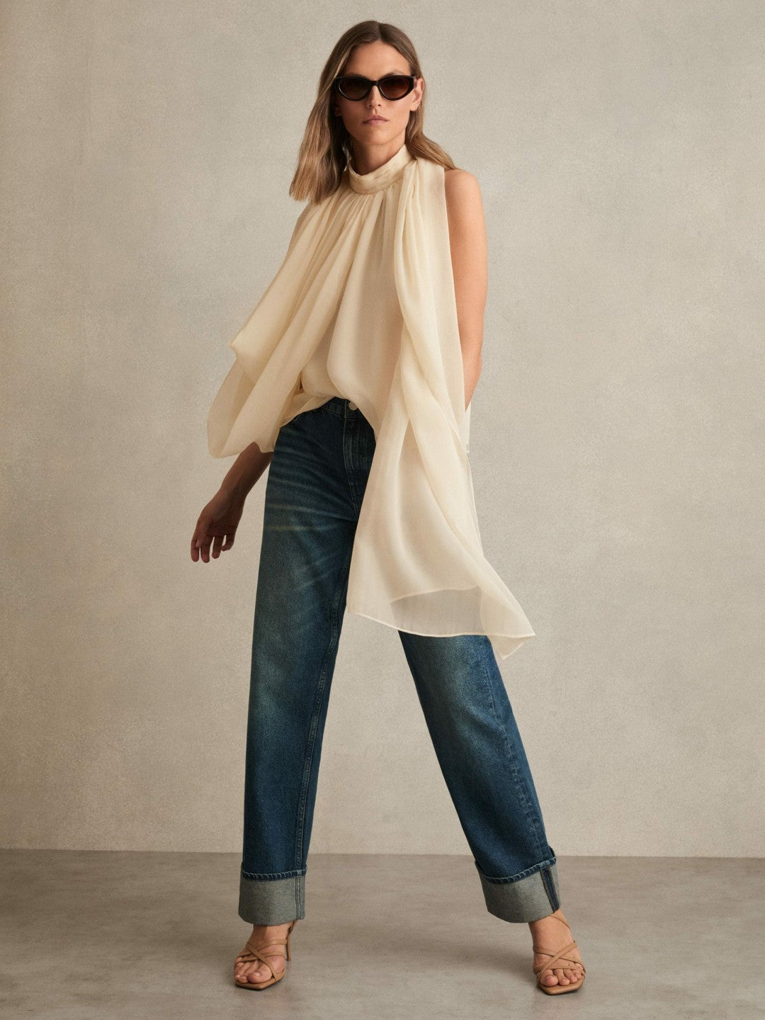 Reiss | Draped Chiffon Sleeveless Top in Ivory