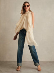 Reiss | Draped Chiffon Sleeveless Top in Ivory