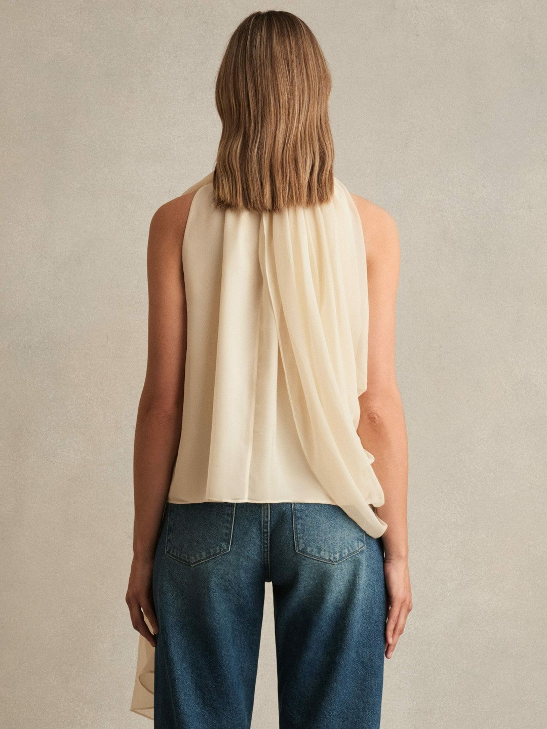 Reiss | Draped Chiffon Sleeveless Top in Ivory