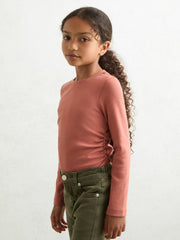 Reiss | 13-14 yrs Cotton Ruched Long-Sleeve T-Shirt with Stretch in Rose