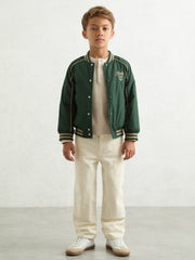 Reiss | 3-9 yrs Motor Cars Embroidered Bomber Jacket in Forest Green/Off White