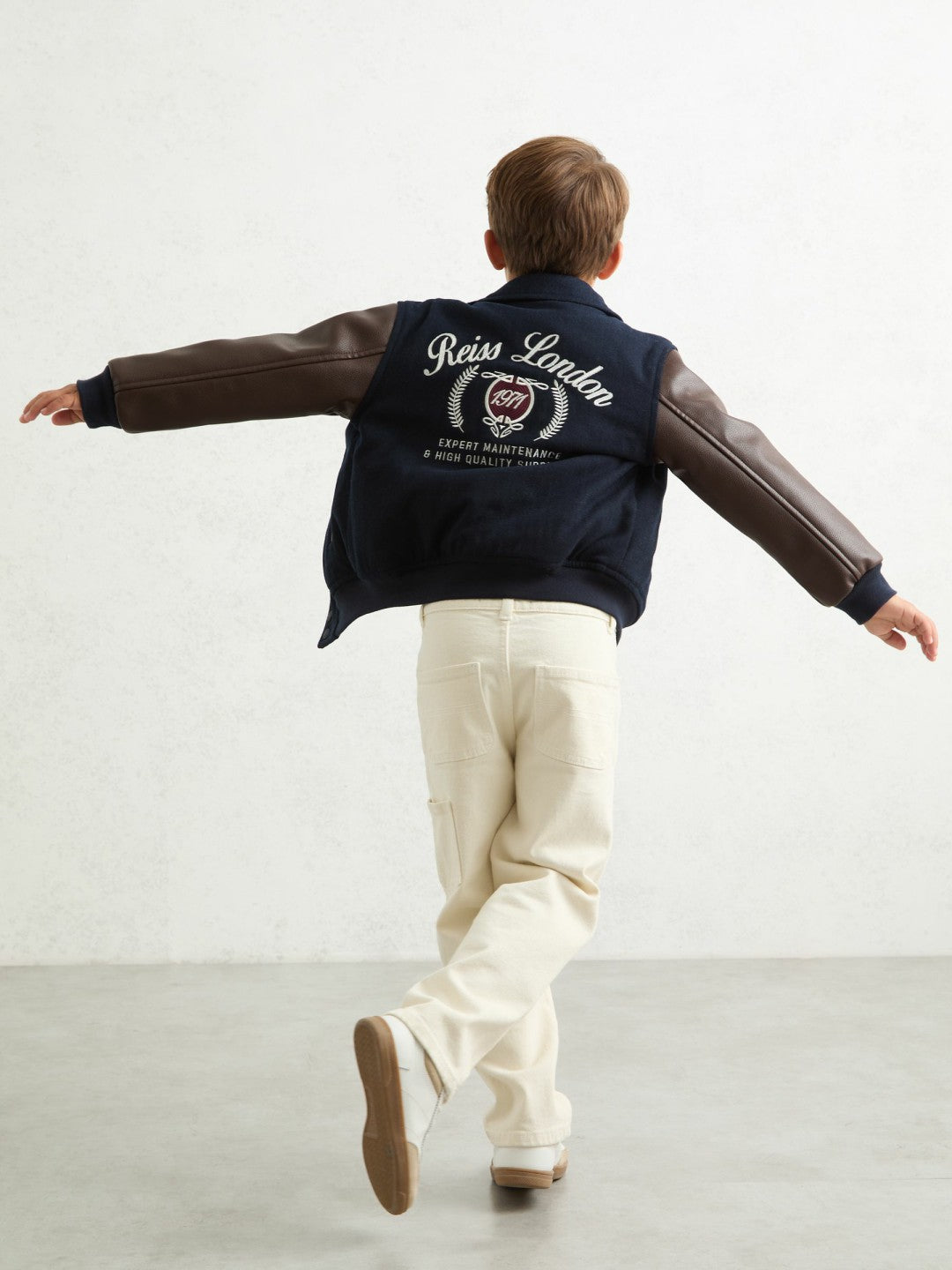 Reiss | 3-9 yrs Motor Cars Press-Stud Bomber Jacket in Navy/Brown