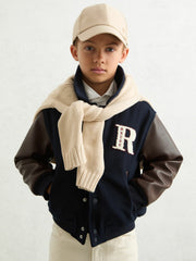 Reiss | 9-13 yrs Motor Cars Press-Stud Bomber Jacket in Navy/Brown