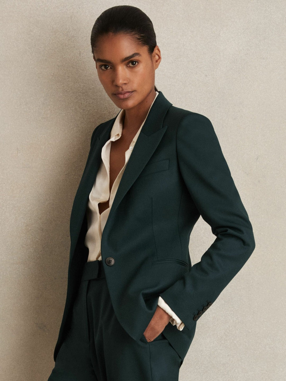 Reiss | Wool-Blend Single-Breasted Suit Blazer in Green