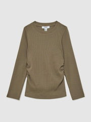 Reiss | 4-9 yrs Cotton Ruched Long-Sleeve T-Shirt with Stretch in Khaki