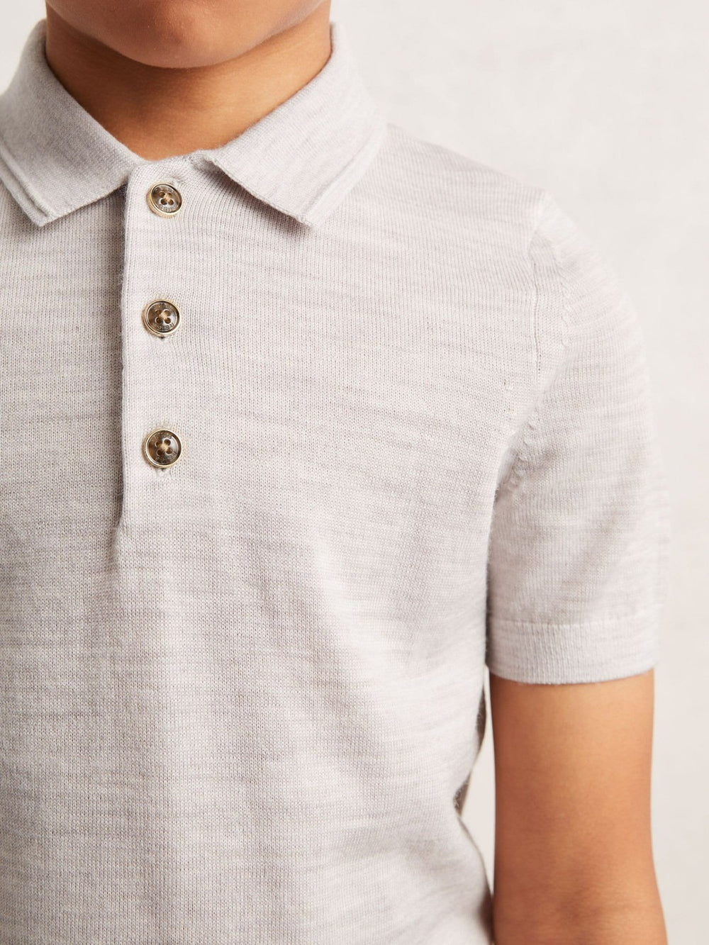 Reiss | 9-13 yrs Merino Wool Short Sleeve Polo Shirt in Wicker Melange