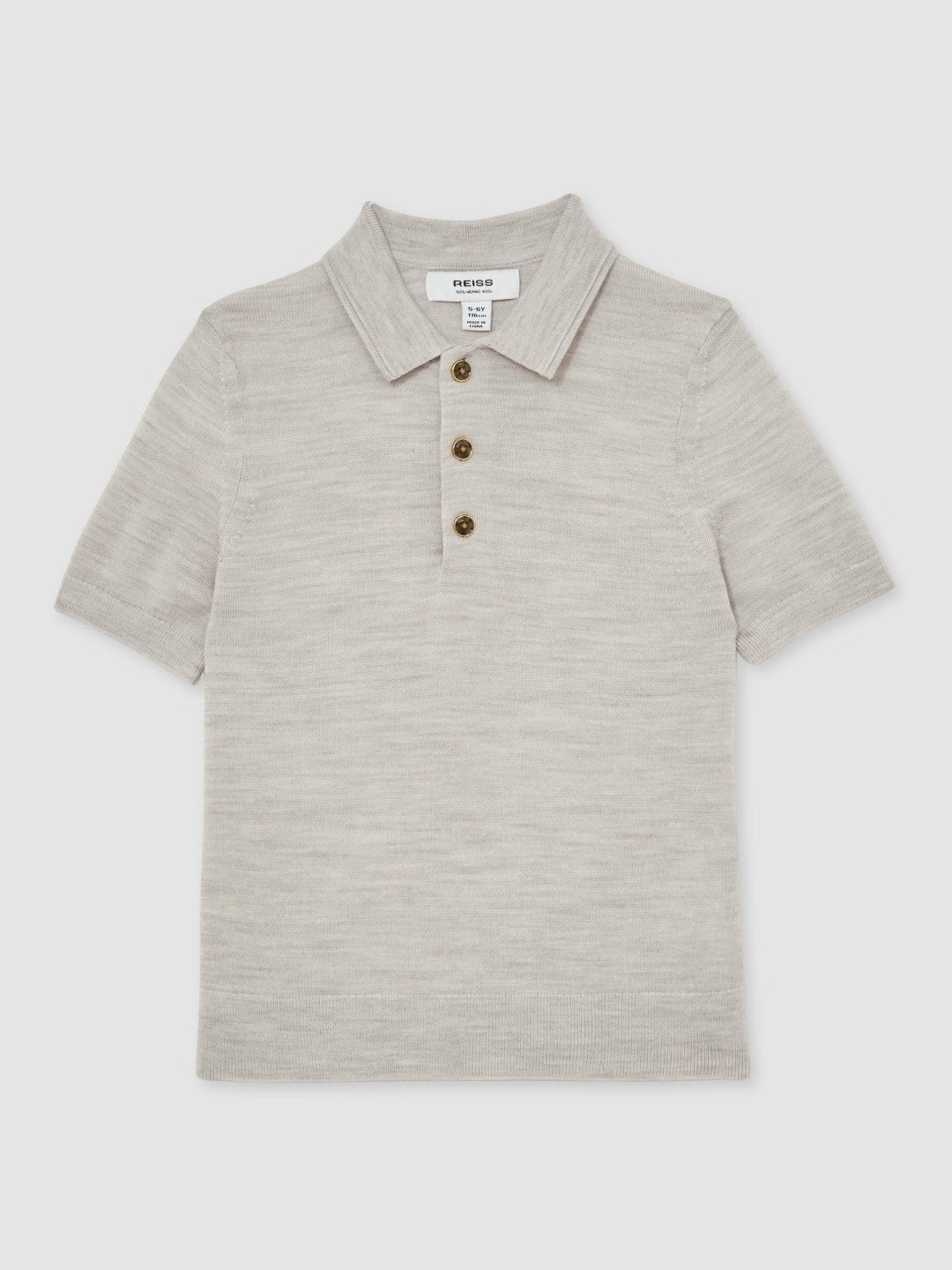 Reiss | 9-13 yrs Merino Wool Short Sleeve Polo Shirt in Wicker Melange