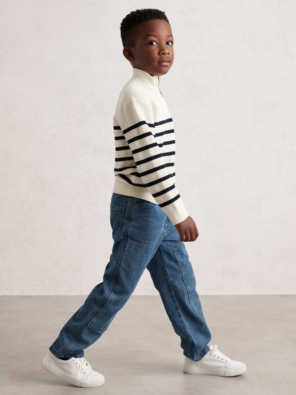 Reiss | 13-14 yrs Cotton-Blend Stripe Half-Zip Jumper in White