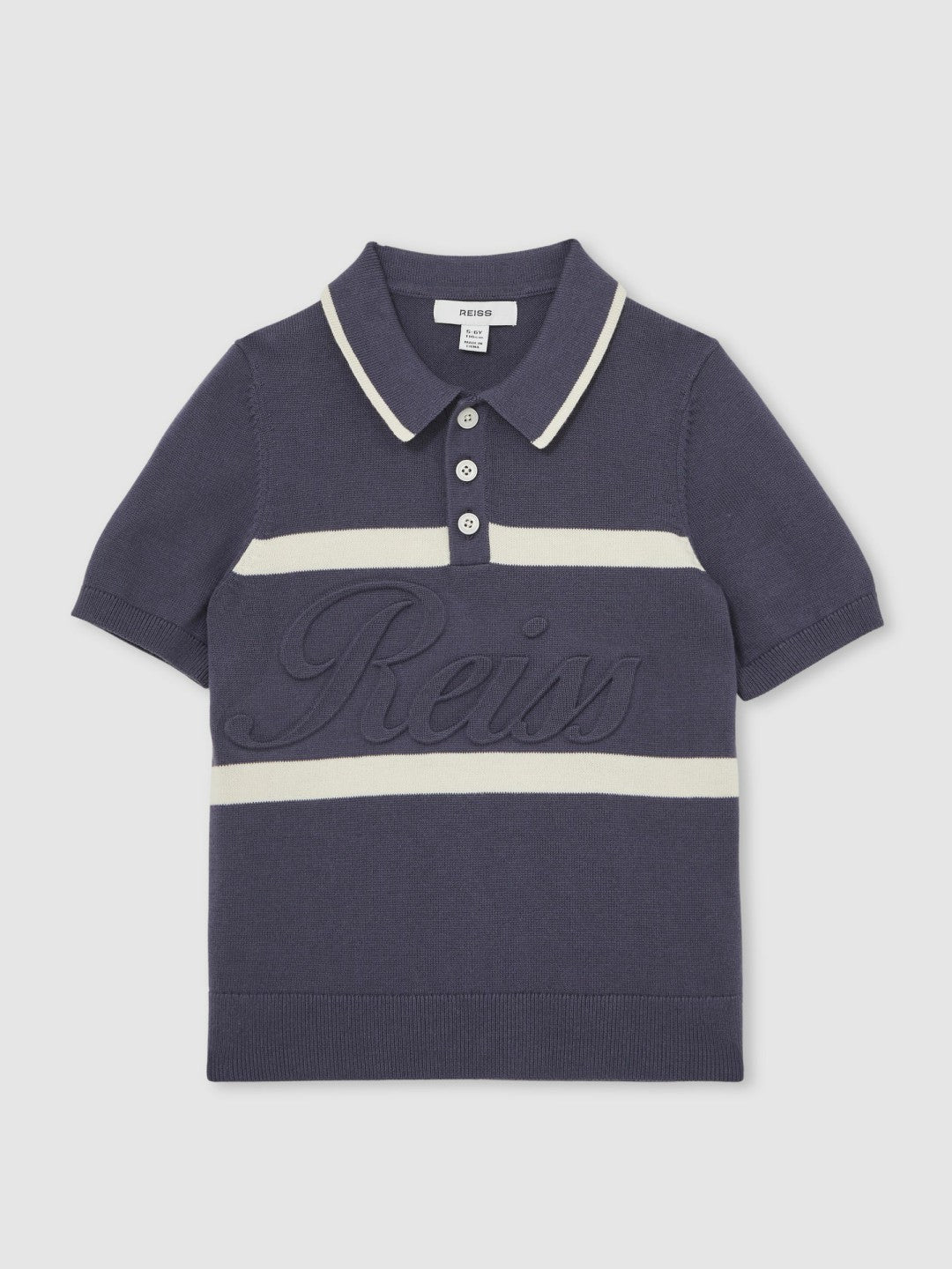Reiss | 13-14 yrs Cotton Logo-Embossed Knit Polo Shirt in Indigo Blue/White