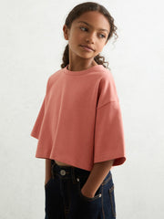 Reiss | Cotton Oversized Cropped T-Shirt in Rose