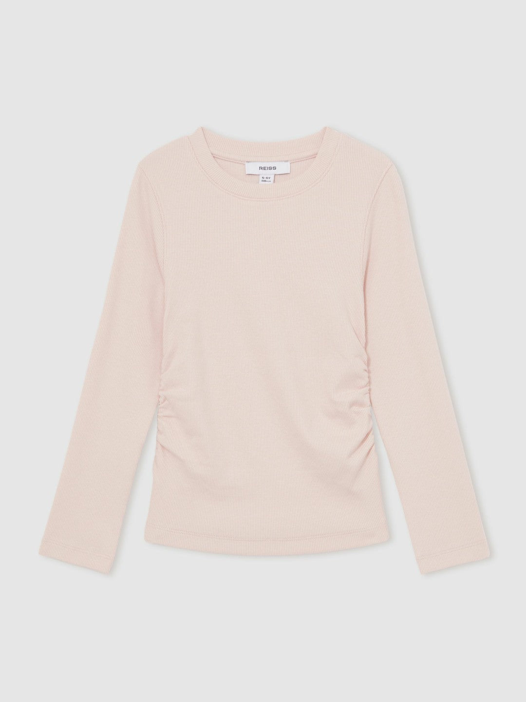 Reiss | 4-9 yrs Cotton Ruched Long-Sleeve T-Shirt with Stretch in Pale Pink