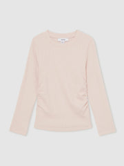 Reiss | 4-9 yrs Cotton Ruched Long-Sleeve T-Shirt with Stretch in Pale Pink