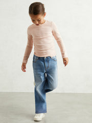 Reiss | 4-9 yrs Cotton Ruched Long-Sleeve T-Shirt with Stretch in Pale Pink