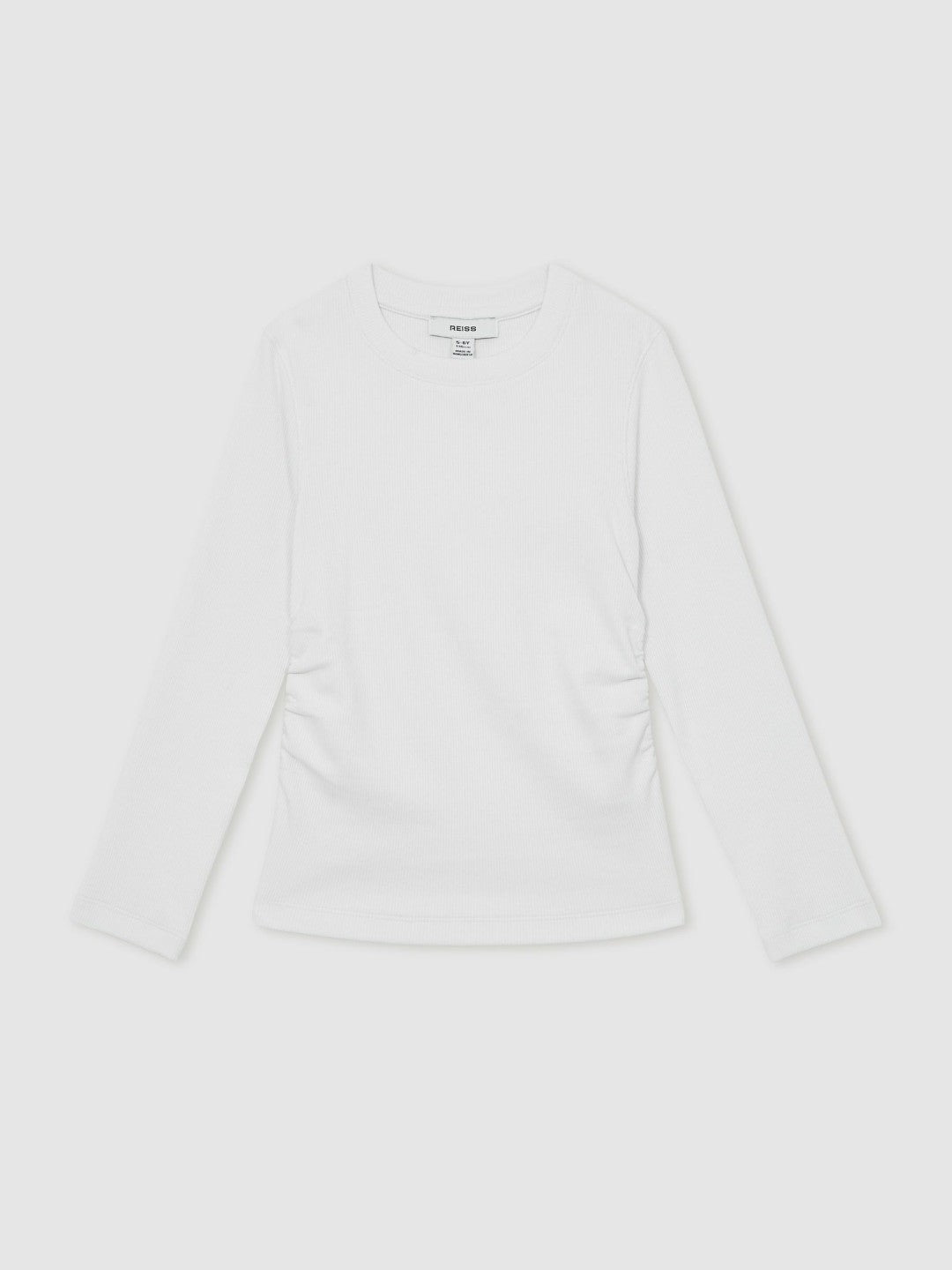 Reiss | 9-13 yrs Cotton Ruched Long-Sleeve T-Shirt with Stretch in Ivory