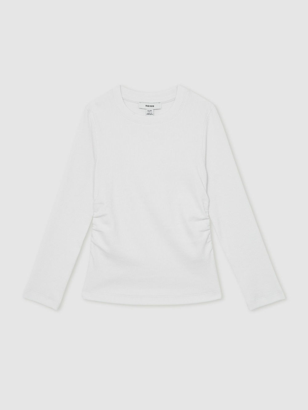 Reiss | 9-13 yrs Cotton Ruched Long-Sleeve T-Shirt with Stretch in Ivory
