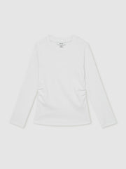 Reiss | 9-13 yrs Cotton Ruched Long-Sleeve T-Shirt with Stretch in Ivory