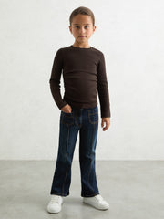 Reiss | 9-13 yrs Cotton Ruched Long-Sleeve T-Shirt with Stretch in Chocolate