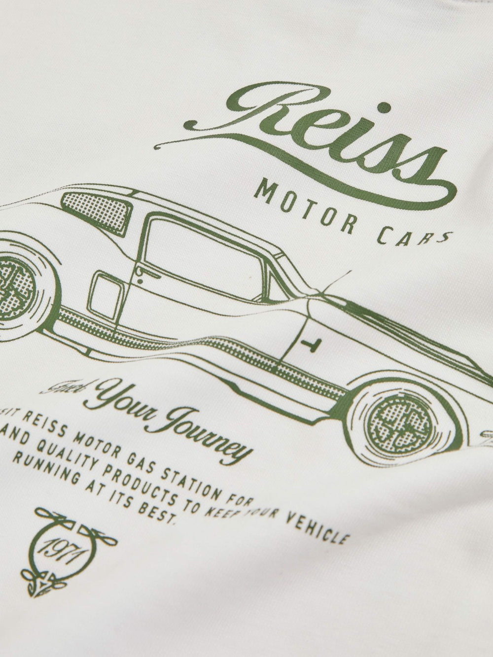 Reiss | 13-14 yrs Cotton Motor Cars-Print T-Shirt in White/Green